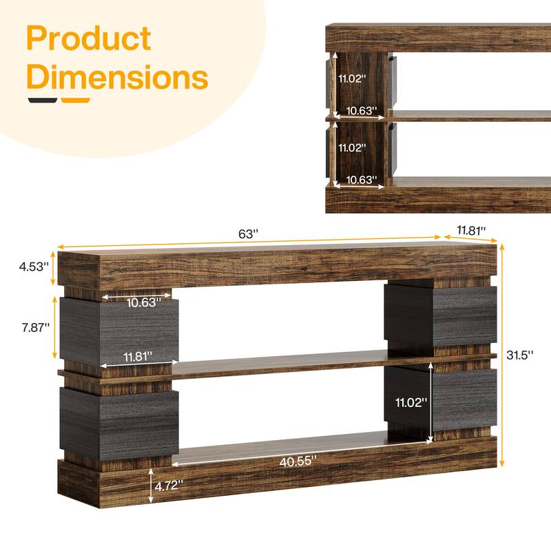 63'' Wood Farmhouse Console Table with Storage Shelves for Entryway
