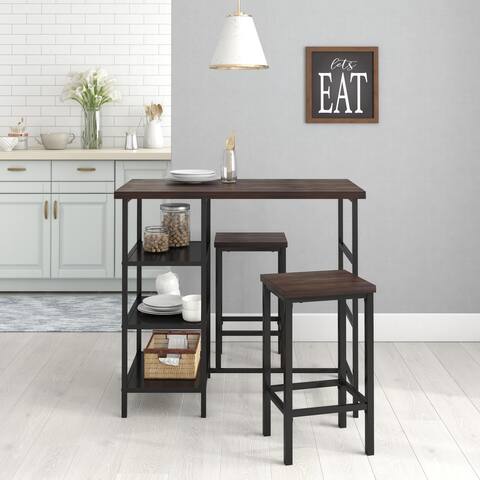 3 Piece Dining Pub Set Counter Height with Backless Barstools, Espresso