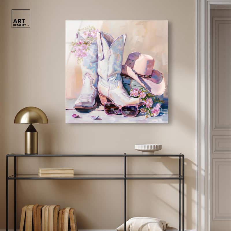Spring Pink Cowboy Necessities Acrylic by Art Remedy, Ready to Hang