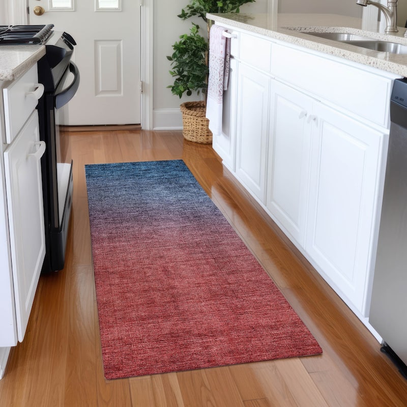 Machine Washable Indoor/ Outdoor Chantille Modern Ombre Rug - Navy - 2'3" x 7'6"
