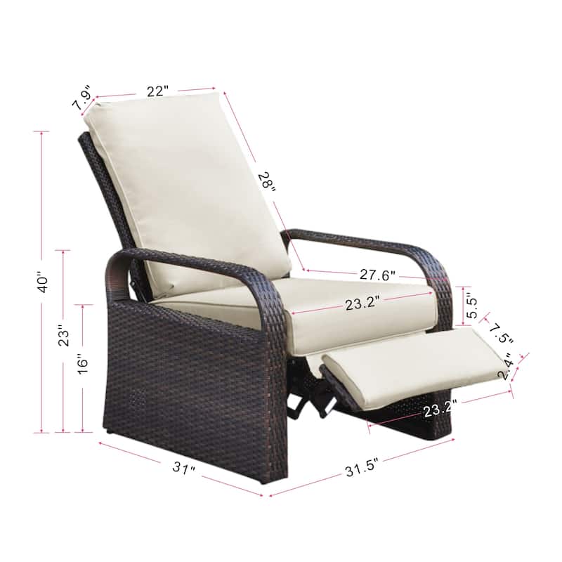 Comfy Wicker Adjustable Chair with Aluminum Frame