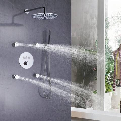 3-Way Complete 12'' Rain Shower System with 4 Body Jets and High-pressure Handheld Shower Head in Black/Nickel/Chrome, Wall