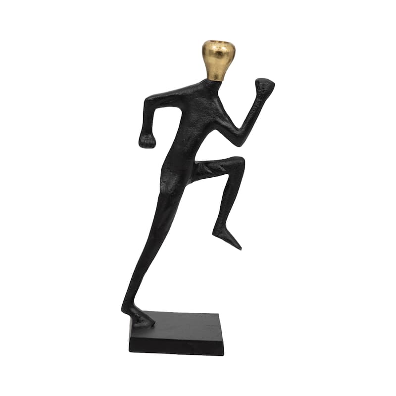 Sagebrook Home Modern Gold and Black Running Man Metal Taper Candle Holder - 7" x 5" x 15" - 7" x 5" x 15"