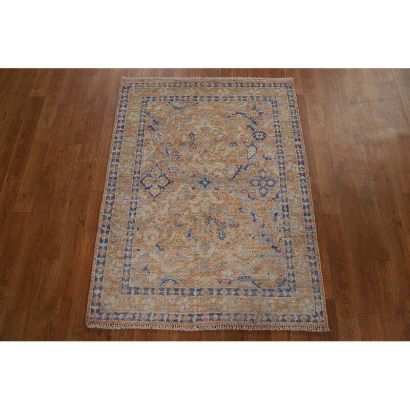 Hand Knotted Oriental 100% Wool Carpet Transitional Geometric Brown Oushak Area Rug - 3' 10'' X 2' 11''
