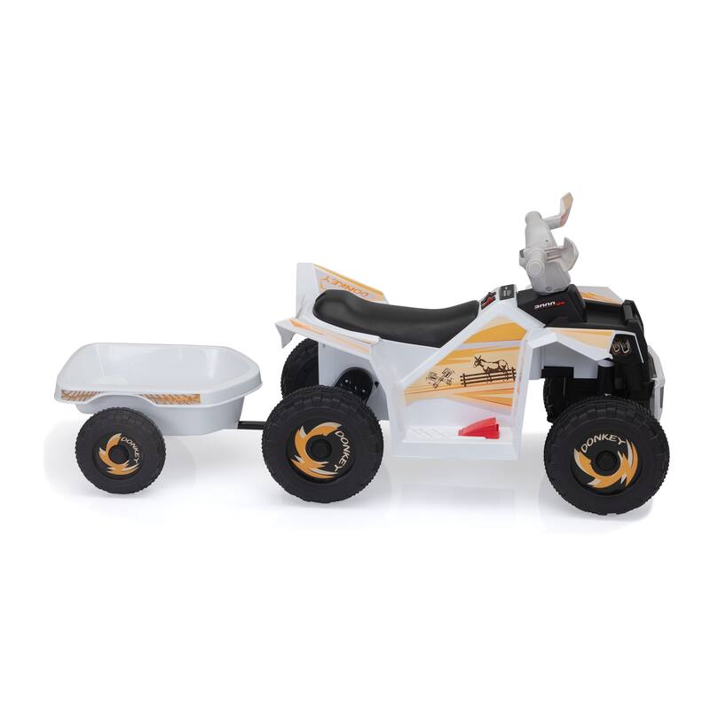 6V Electric ATV Ride-On Car for Kids, Bluetooth, Music, Trailer, Power Display, 1.9-3.7 MPH, White