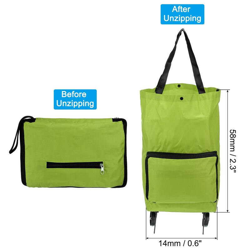 Foldable Shopping Cart Collapsible Trolley Bags Shopping Bags w Wheels - Green