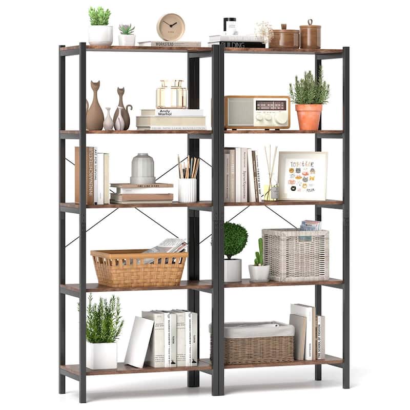 5 Tier Bookcase Industrial Wood Bookshelf Accent Display Rack
