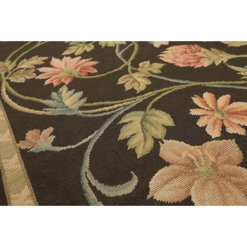 6x9 Hand Woven Flatweave Wool Brown Needlepoint Asmara Traditional Botanical Rug - 6' x 9'