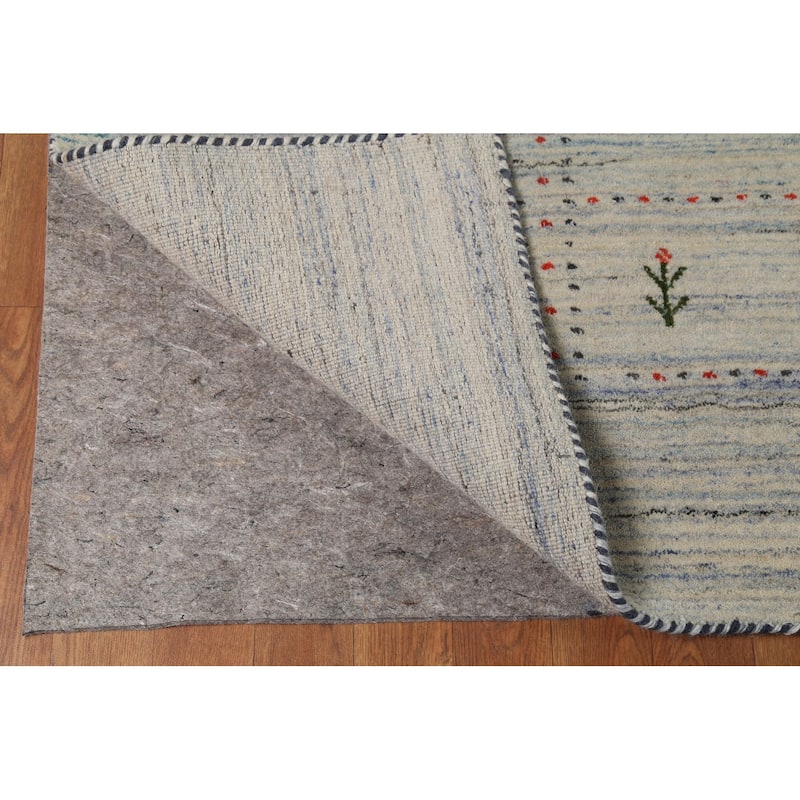 Striped Tribal Gabbeh Oriental Area Rug Hand-Knotted Beige Wool Carpet - 9'3"x 11'7"