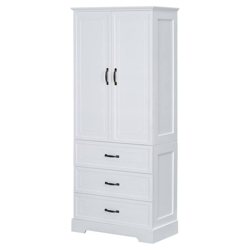 Anti-tipping Device Storage Cabinet for Bathroom with Shelves, Adjustable Shelf, Magnetic Door Stopper and Metal Door Handles