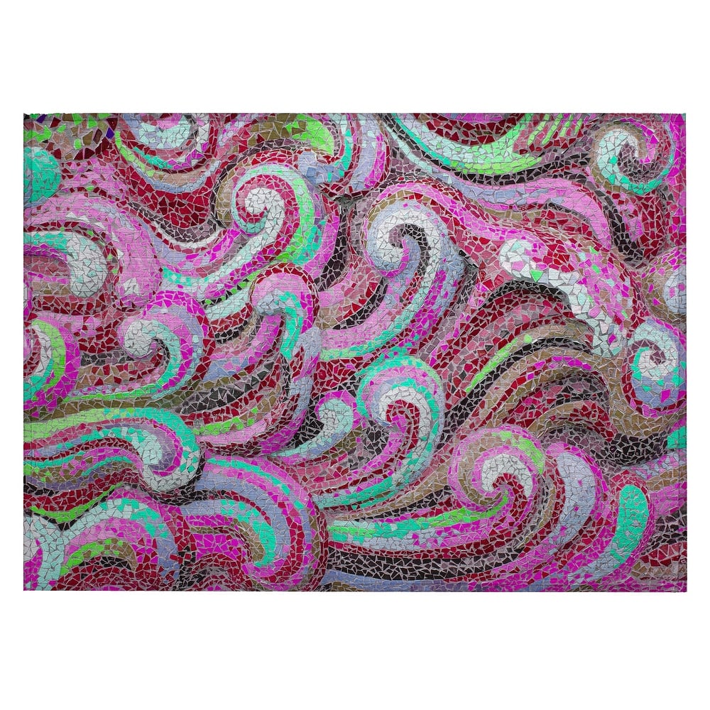Indoor/ Outdoor Surfside Mosaic Waves Washable Rug New