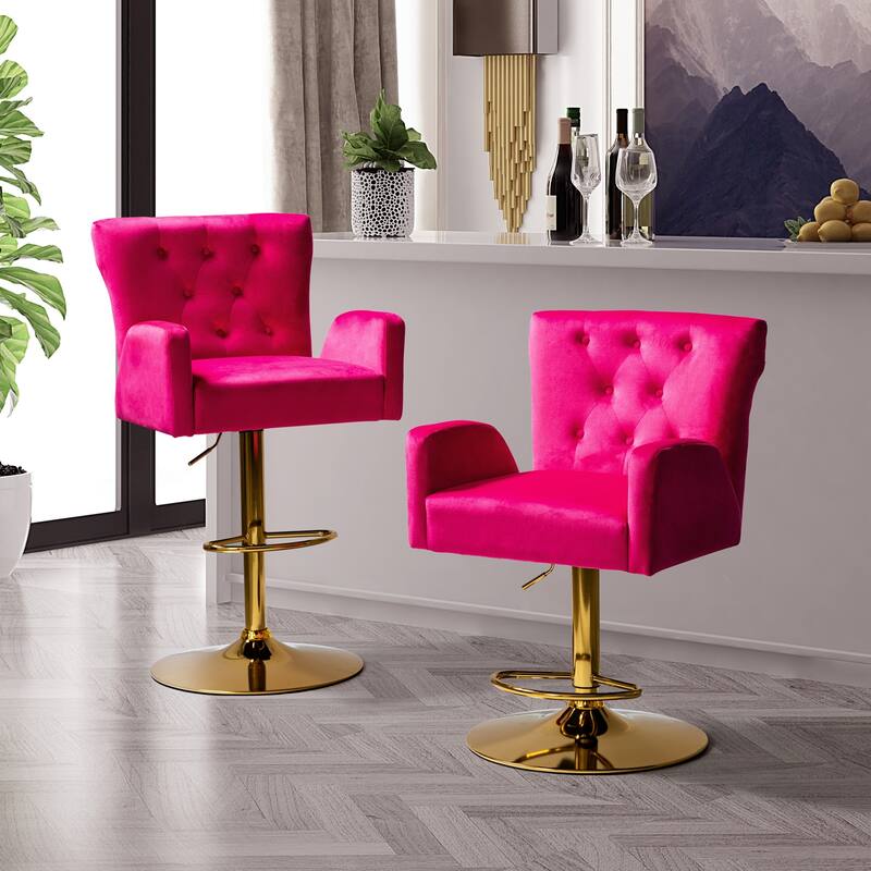 Loreto Modern Tufted Velvet Swivel chair with Adjustable Height Set of 2 by HULALA HOME