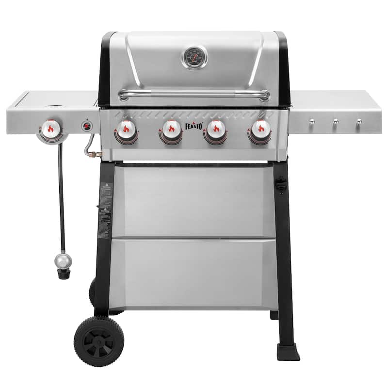 Feasto 4-Burner Propane Gas Grill with 1 Side Burner and Porcelain-Enameled Grates for Patio Garden Barbecue,48000 BTU, Silver - Silver - Propane Gas