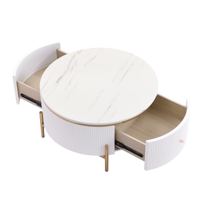 Modern Round Coffee Table with 2 large Drawers