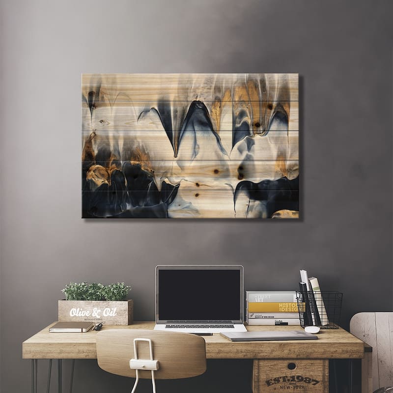 Abstract Flow II Print On Wood by Elisabeth Fredriksson - Multi-Color
