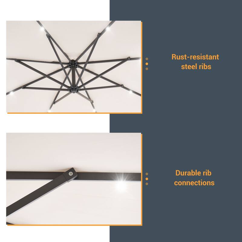 BONOSUKI 10ft Patio offset Umbrella Hanging Umbrella With LED Lights