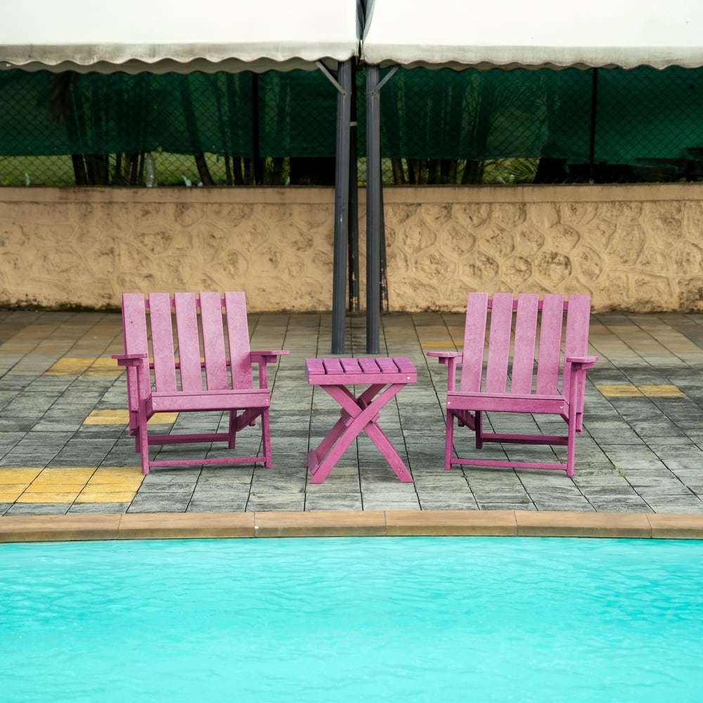 Shoreline Fully Assembled All-Weather Outdoor Folding Modern Adirondack Chair and Table Set - 3-piece