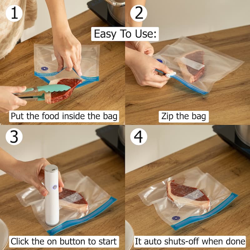 Handheld Vacuum Sealer Machine with Reusable Bags Food Storage Kitchen Organization Sous Vide Cooking Pantry Preservation