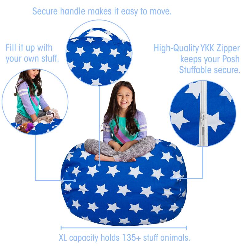 Kids Bean Bag Chair Cover Stuffed Animal Storage or Toy Organizer