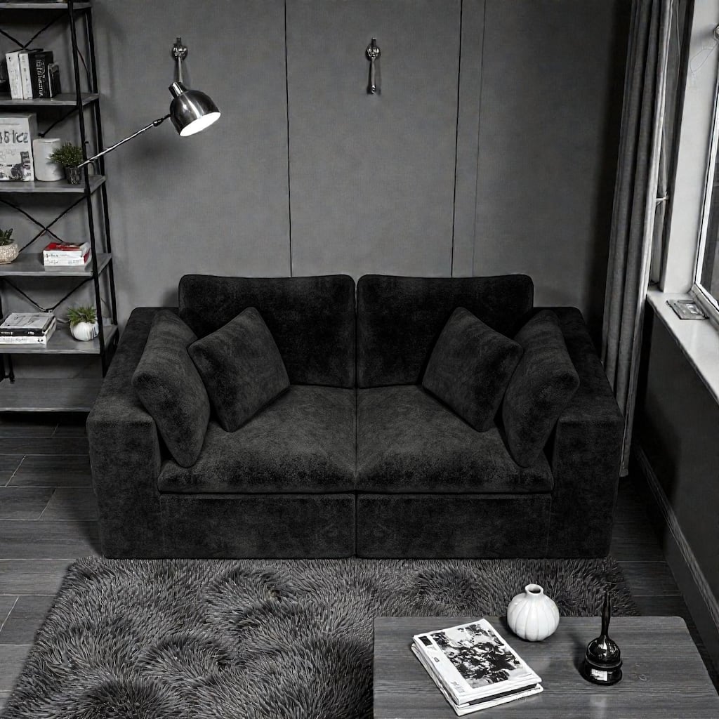 78.8" Modular Sectional Sofa, No Assembly Upholstered Couch with Plush Corduroy Fabric, 2 Seat for Apartment