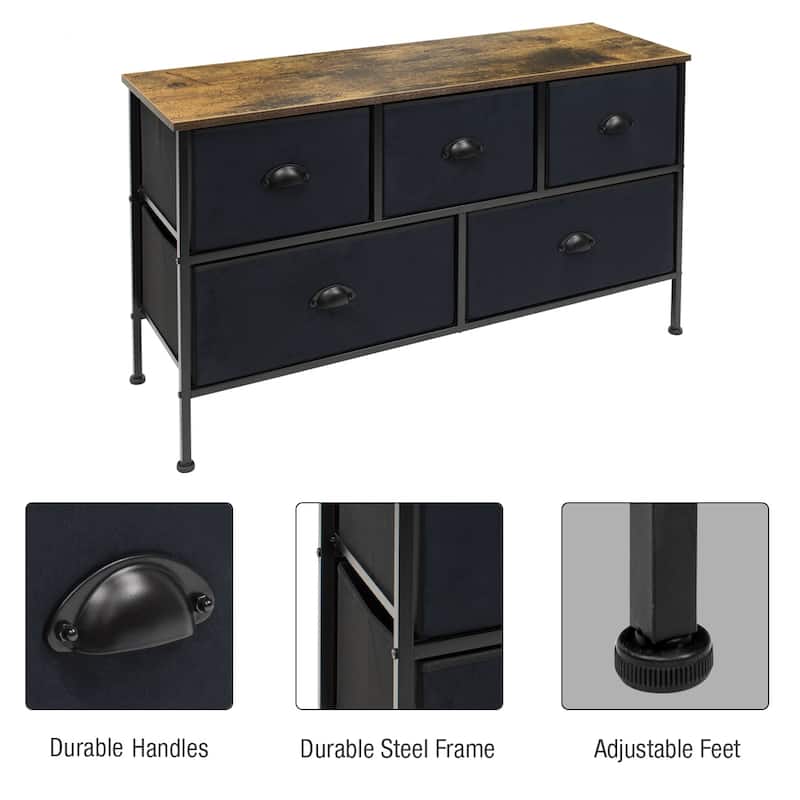 Sorbus Wide Dresser / TV Stand with 5 Drawers for Bedroom, Rustic Farmhouse Décor