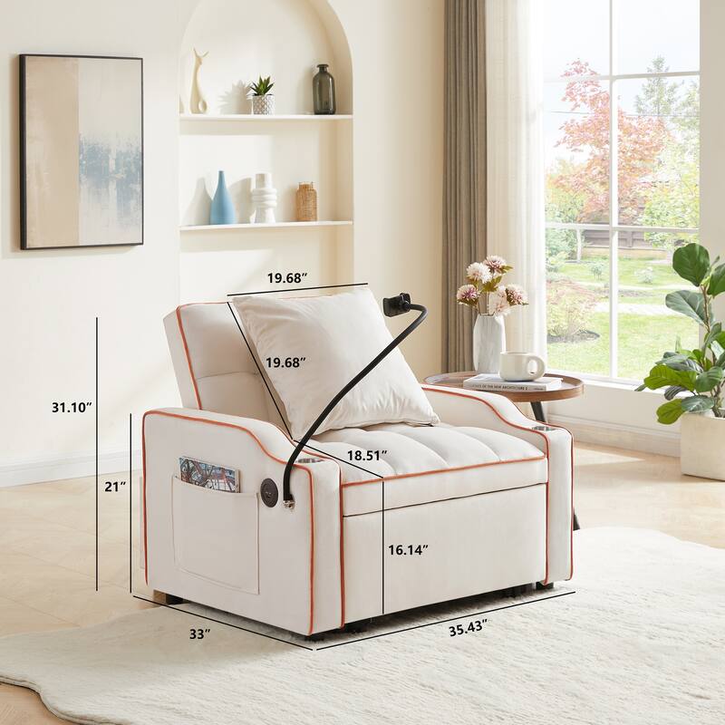 Anmytek 3-in-1 Compact Convertible Sleeper Sofa Bed - Multi-Pocket Folding Chair