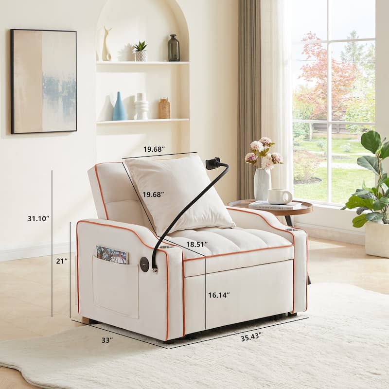 GDFStudio - Flora Modern 3-in-1 Convertible Sleeper Chair Sofa Bed, Adjustable Pull-Out Sofa with Storage