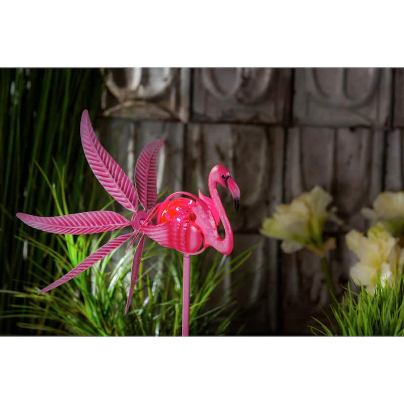 36"H Solar Flamingo Staked Wind Spinner