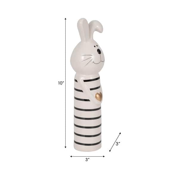 dimension image slide 2 of 3, Ceramic Lines Bunny with Heart Figurine - White