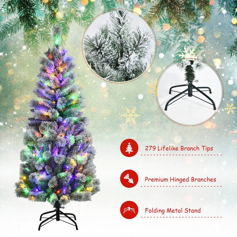 Costway 5FT Pre-Lit Hinged Christmas Tree Snow Flocked w/9 Modes - See details