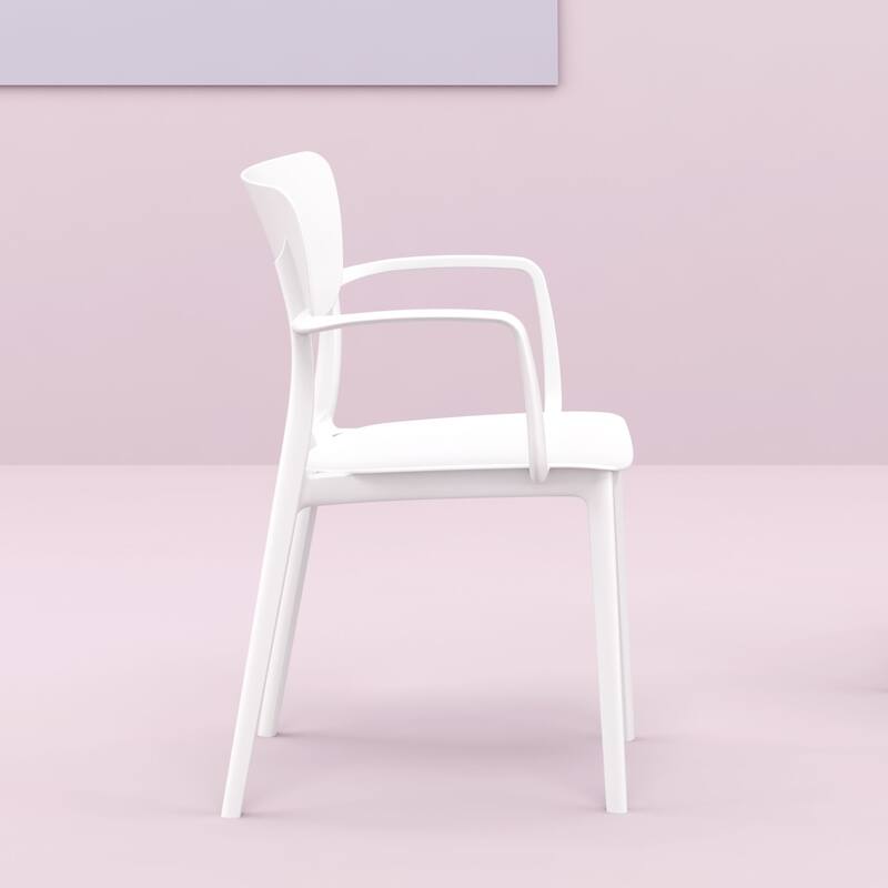 33" White Solid Stackable Patio Dining Arm Chair