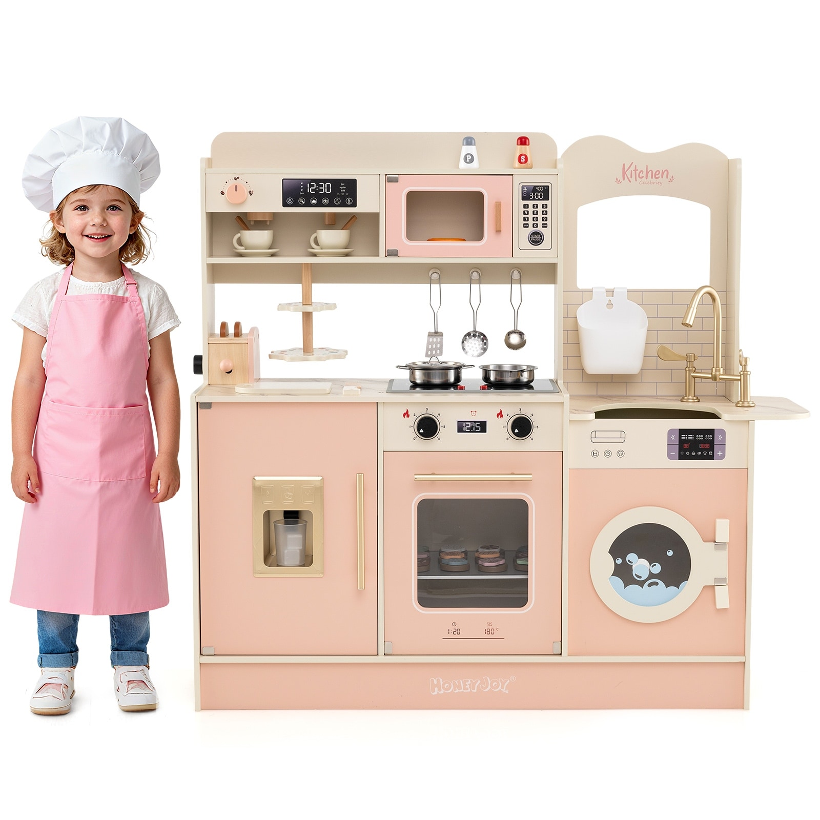 Gymax Play Kitchen for Kids w/ Stoves Light Sound Faucet Microwave - See Details