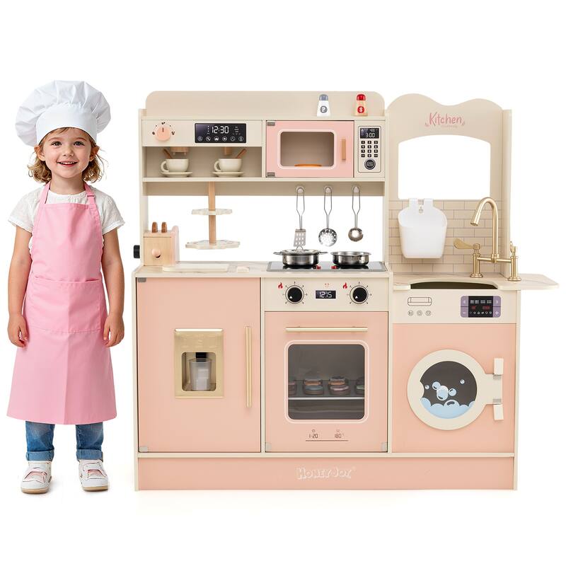 Gymax Play Kitchen for Kids w/ Stoves Light Sound Faucet Microwave - See Details - Pink