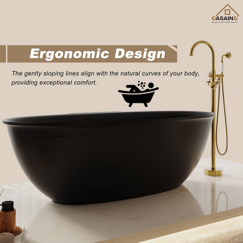 63" / 67" Solid Surface Freestanding Bathtub in Matte White/Black