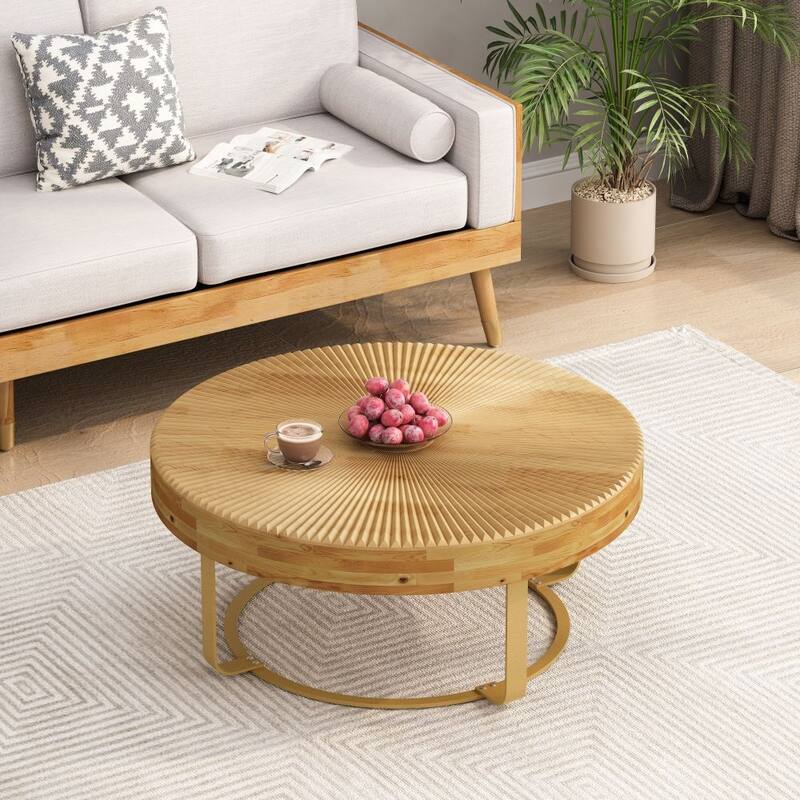 Modern Round Wooden Carving Pattern Coffee Table