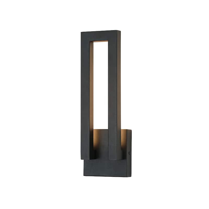 14.6 in. H Satin Black Linear Dimmable Integrated LED Waterproof Outdoor Wall Light Sconce - 4.7 in. W x 14.6 in. H x 2.8 in. D
