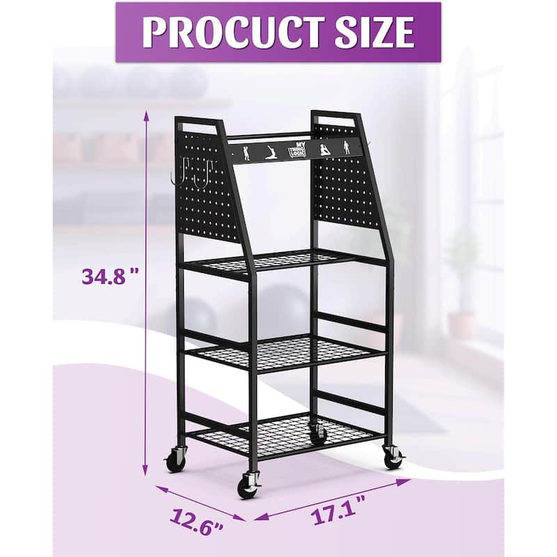 Home Gym Storage Rack for Workout Equipment - 12.6"D x 17.1"W x 34.8"H
