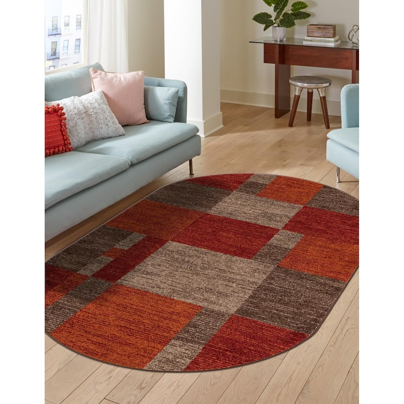 Contemporary Beallara Collection Area Rug - 7'10"x10' Oval - Multi-Dark Brown