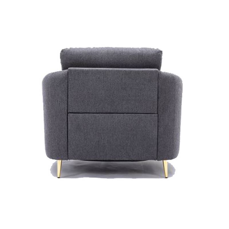 Nial 34 Inch Accent Chair, Linen Upholstery, Pine Wood, Gray and Gold