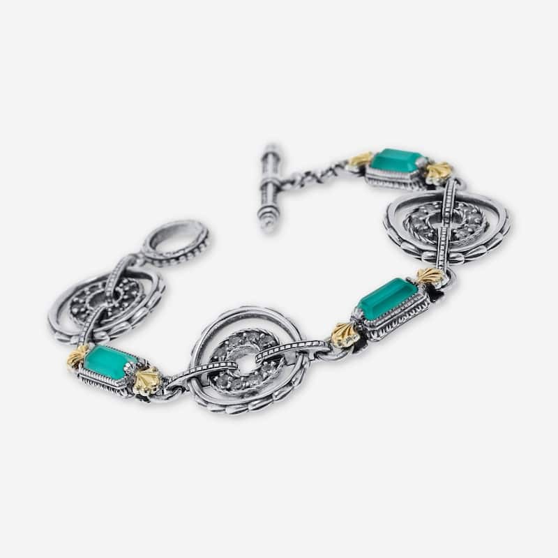 Konstantino Sterling Silver & 18K Yellow Gold, Chalcedony & White Topaz Link Bracelet - 6.5