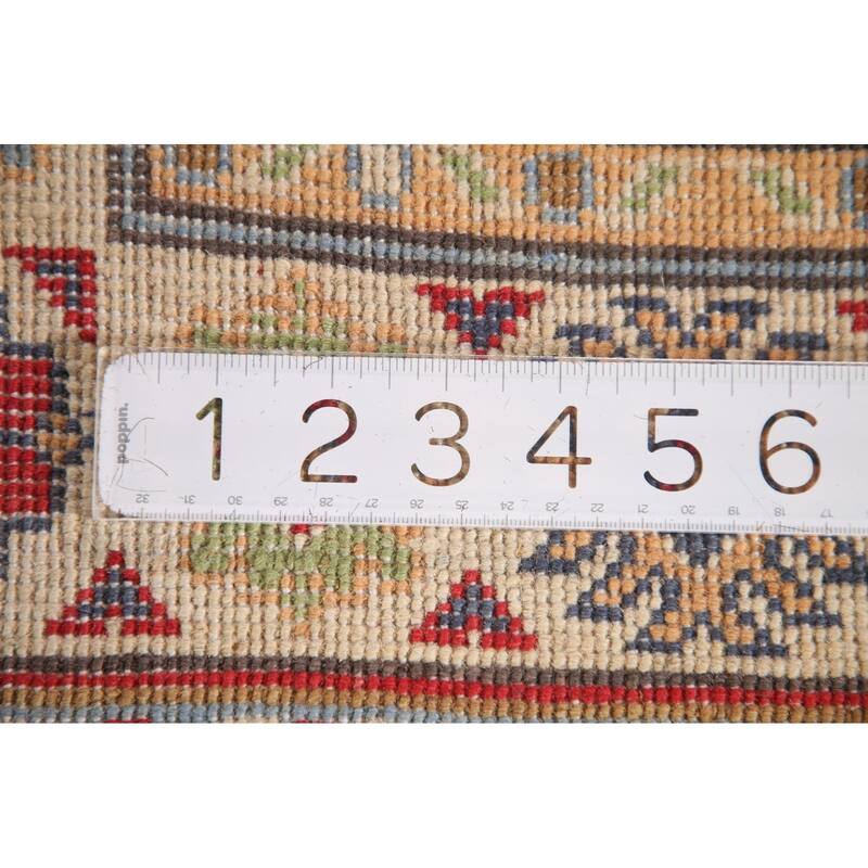 Red Geometric Kazak Accent Rug Handmade Oriental Wool Carpet - 2'11"x 4'3"