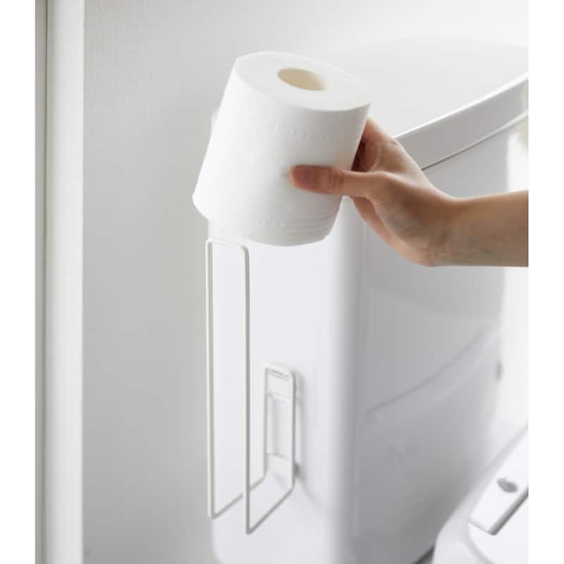 Yamazaki Home Traceless Adhesive Toilet Paper Holder, Steel, Holds 2.2 lbs - L 2.87 x W 1.46 x H 9.84 inches