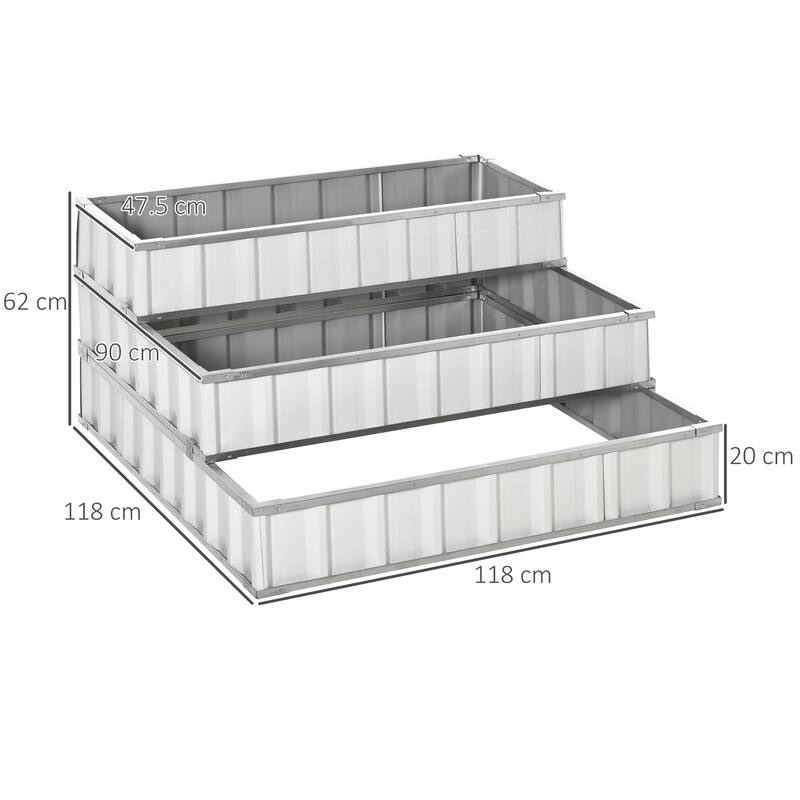Outsunny 3-Tier Metal Raised Garden Bed, Elevated Outdoor Planter Box Kit for Vegetables, Herbs, and Flowers