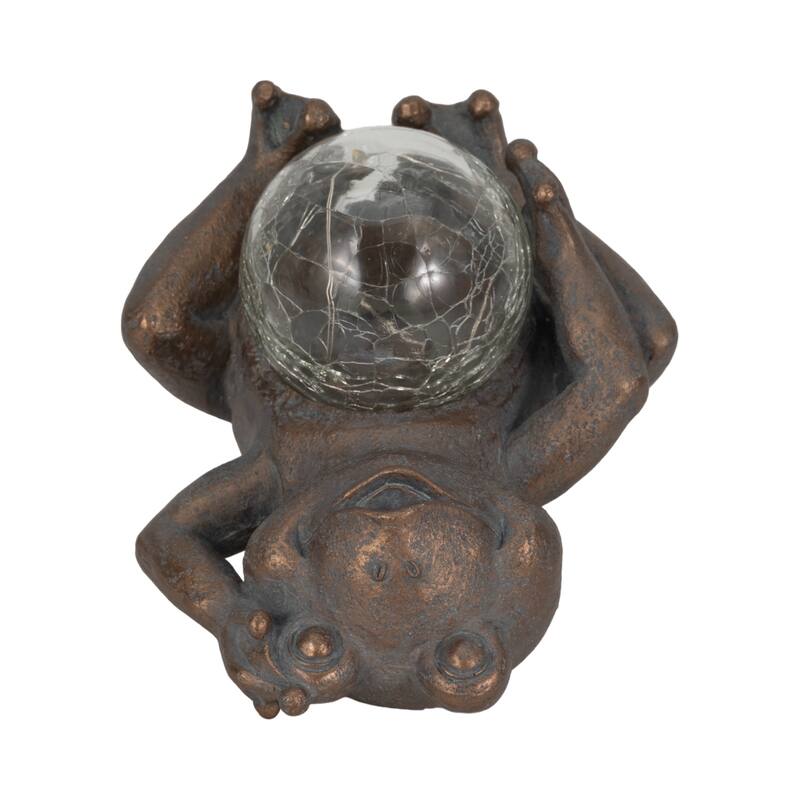 Sagebrook Home's 7-inch Polyresin Frog with Glowing Solar Orb in Antique Copper