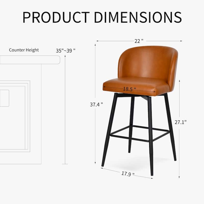 Modern 27" Counter Height Swivel Barstool with Faux Leather Upholstered