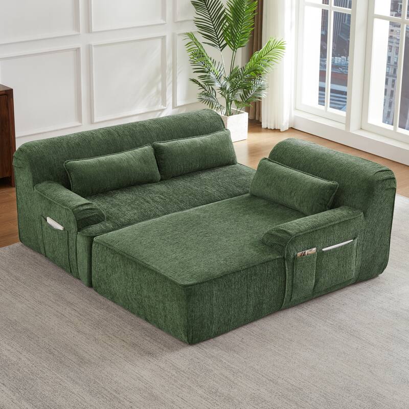 Floor Standing Chenille L-shape Chaise Sectional Sofa with Side Pocket