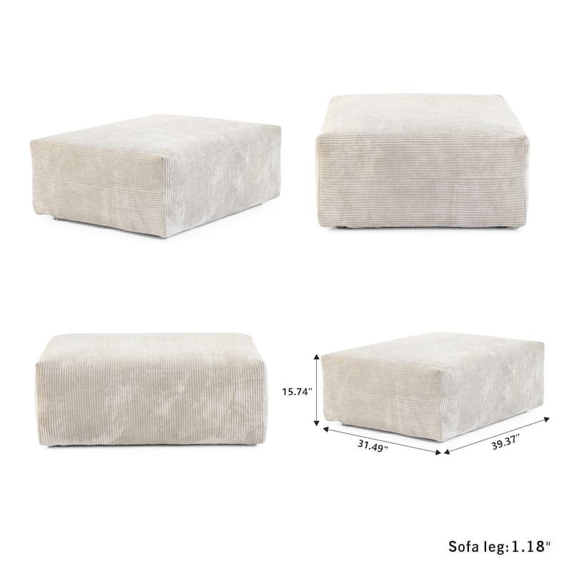 142" L-shape Oversized Corduroy Sectional Sofa Classic Deep Couch with Ottoman