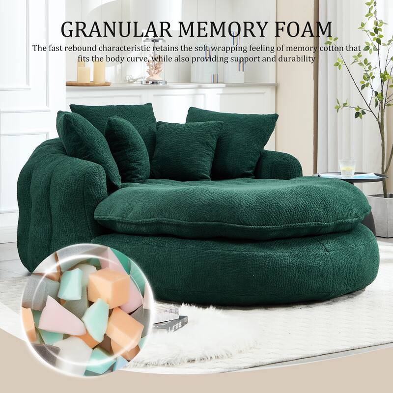 Oversized Oval Upholstered Bean Bag Sofa, Lazy Sofa with 3 Large Pillows and 2 Small Pillows, Wrap Around Backrest