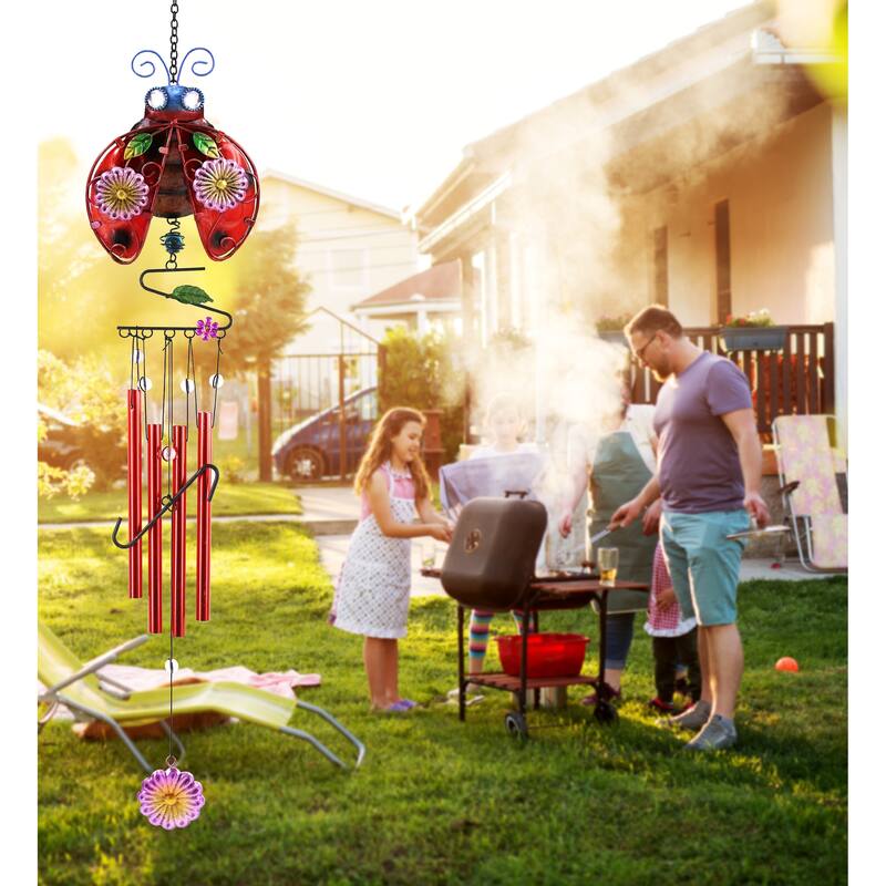 CoTa Global Ladybug Wind Chime – Handmade Glass and Metal Chime - 33.5 Inch
