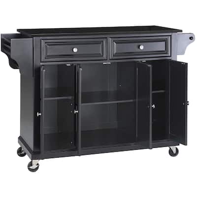 Full Size Kitchen Cart with Stainless Steel Top - Mobile Island with Tiered Shelf & Storage
